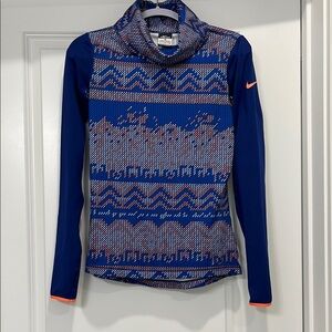 Nike Blue and Orange Patterned Long Sleeve Top